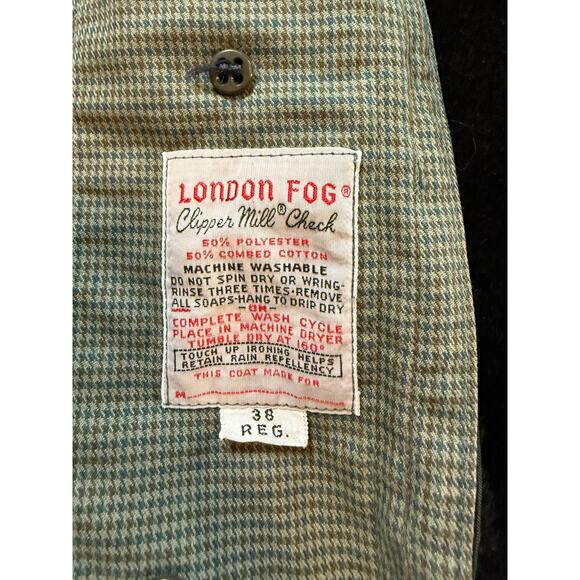 Vtg MCM London Fog Maincoats Lined Alpaca Mohair Trench Green Houndstooth 38 Reg - Picture 5 of 7